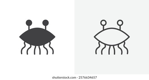 Spaghetti Monster Flying icon set in black flat solid and outlined style.