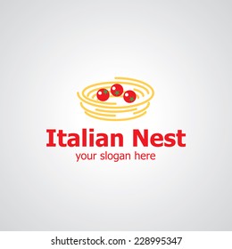 Spaghetti as nest vector logo design, icon idea for italian restaurant brand