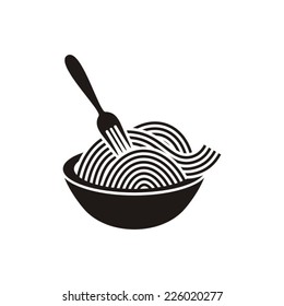 Spaghetti Or Noodle With Fork Black Vector Icon