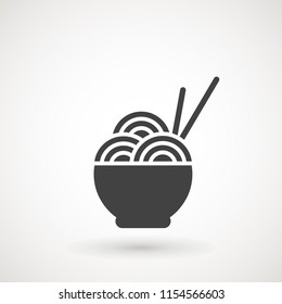 Spaghetti or noodle vector icon. Bowl of noodles with a pair of chopsticks icon thin line for web and mobile, modern minimalistic flat design