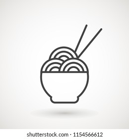 Spaghetti or noodle vector icon. Bowl of noodles with a pair of chopsticks icon thin line for web and mobile, modern minimalistic flat design.