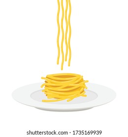 Spaghetti noodles vector. spaghetti noodles on plate. free space for text.