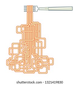 Spaghetti on the fork - flat design vector illustration.