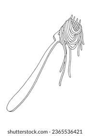 Spaghetti en un tenedor gráfico negro blanco aislado ilustración vector