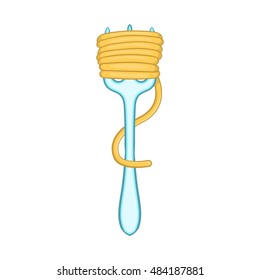 Spaghetti on fork icon in cartoon style isolated on white background vector illustration