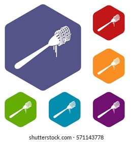 Spaghetti on a fork icons set rhombus in different colors isolated on white background