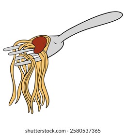 spaghetti on a fork illustration hand drawn isolated vector