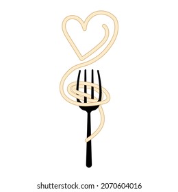 Spaghetti on fork illustration. Isolated on white background.