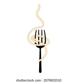 Spaghetti on fork illustration. Isolated on white background.