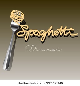 Spaghetti On Fork Isolated On Background. Vector Illustration