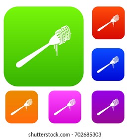 Spaghetti on a fork set icon in different colors isolated vector illustration. Premium collection