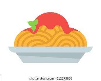 Spaghetti on plate, flat style vector illustration isolated on white background.