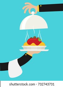 Spaghetti on plate, flat style vector illustration