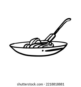 Spaghetti on a plate. Hand-drawn vector doodle illustration