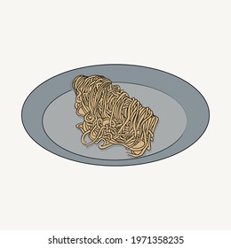 Spaghetti on a plate. Italian food. plate food. restaurant menu. simple drawing. dinner. paste. noodles.
