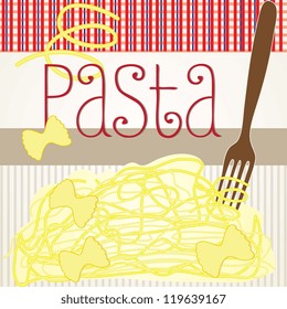 Spaghetti on striped vintage background vector illustration