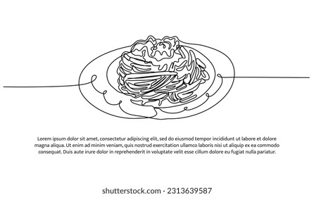Spaghetti one continuous line design. Restaurant food menu design concept. Decorative elements drawn on a white background.