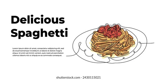 Spaghetti one continuous line design. Restaurant food menu design concept. Decorative elements drawn on a white background.