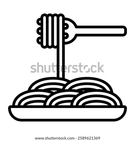Spaghetti outline icon. A plate of spaghetti with a fork twirling the strands. Perfect for projects related to Italian cuisine, food blogs, or restaurant menus.