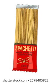 Spaghetti in package hand drawn vector illustration