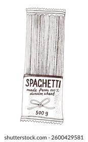 Spaghetti in package hand drawn vector illustration