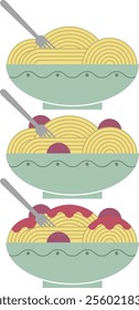 Spaghetti pasta dish, plain, with meatballs and with sauce vector illustration.