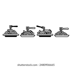 spaghetti pasta food with fork icons vector design illustration simple black white color modern style isolated