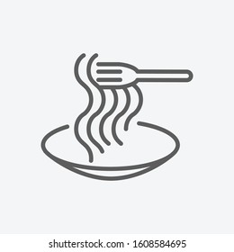 Spaghetti pasta food icon line símbolo. Ilustración vectorial aislada del concepto de signo de icono para el diseño de la interfaz de usuario del logotipo de la aplicación móvil del sitio web.