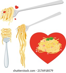 Spaghetti pasta and fork isolated illustration