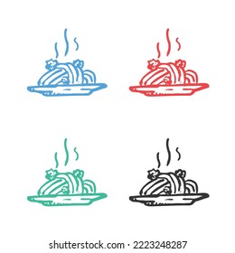 Spaghetti pasta icon, Asian noodles icon, pasta icon, spaghetti in a plate, Italian spaghetti pasta vector icons in multiple colors