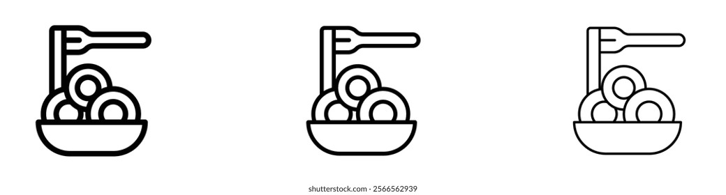 Spaghetti pasta icon in tree different line stroke sizes.