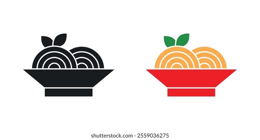 Spaghetti pasta icons in black and colored version