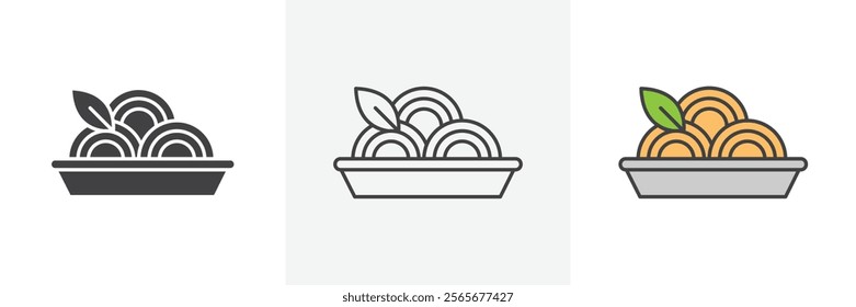 Spaghetti pasta icons in black and colored versions