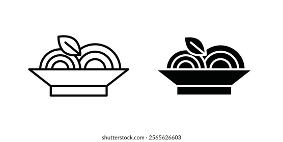 Spaghetti pasta icons in black and white colors