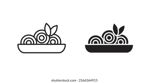 Spaghetti pasta icons in line stroke and flat versions