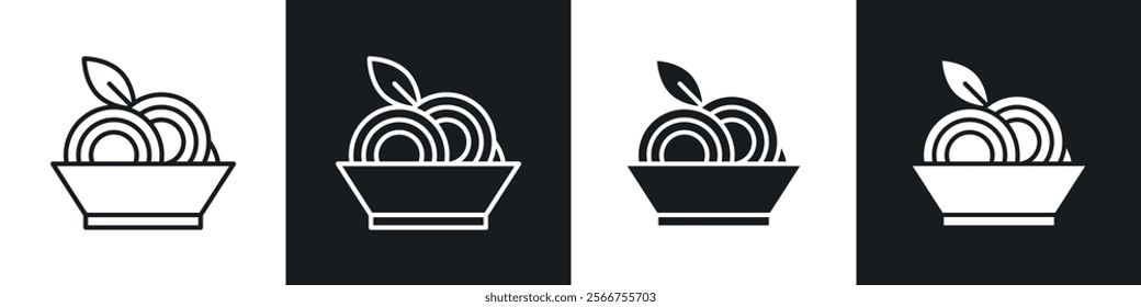 Spaghetti pasta icons in Thin line black color. flat simple vector symbols illustration.