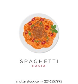 Spaghetti Pasta Illustration Logo With Bolognese Sauce And Minced Meat