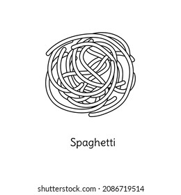 Spaghetti pasta illustration. Vector doodle sketch. Traditional Italian food. Hand-drawn image for coloring book. Isolated black line icon. Editable stroke