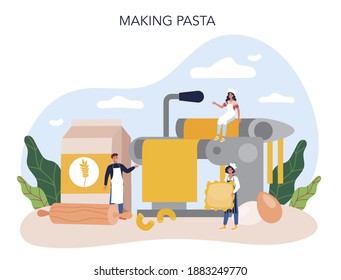 Spaghetti or pasta. Italian food on the plate. Delicious dinner, meat dish. Mushroom, meatball, tomatoes ingredients. Isolated vector illustration in cartoon style