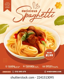 Spaghetti pasta con albóndigas restaurantes publicaciones en medios sociales