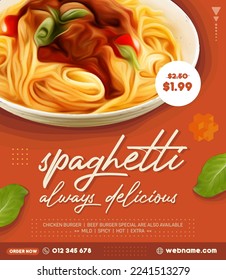 Spaghetti pasta con albóndigas restaurantes publicaciones en medios sociales