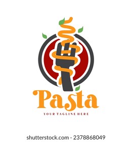 Ilustración del logo de Spaghetti pasta noodle. Icono del logo de la pasta con una combinación de fideos o pasta, tenedor