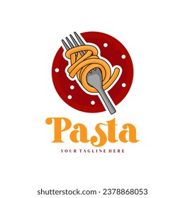 Ilustración del logo de Spaghetti pasta noodle. Icono del logo de la pasta con una combinación de fideos o pasta, tenedor