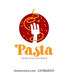 Ilustración del logo de Spaghetti pasta noodle. Icono del logo de la pasta con una combinación de fideos o pasta, tenedor