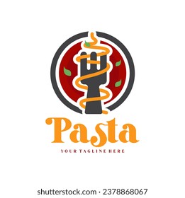 Spaghetti pasta noodle logo illustration. Pasta logo icon with a combination of noodles or pasta, fork