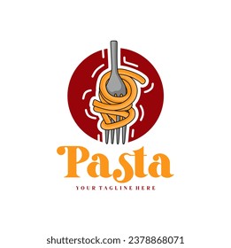 Ilustración del logo de Spaghetti pasta noodle. Icono del logo de la pasta con una combinación de fideos o pasta, tenedor