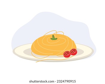 pasta de espagueti en el plato. Alimentos. Spaghetti Noodles. Ilustración de dibujos animados de vector plano