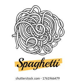 Spaghetti pasta or Oriental noodles. Traditional Italian or ramen. Hand-drawn style of engraving, ink, outline. Vector illustration isolated on white.