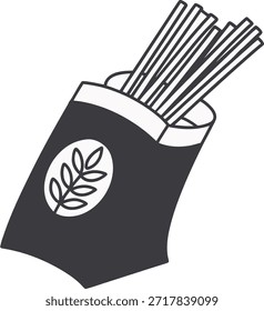 Icono de línea de paquete de pasta de espagueti con logotipo de grano