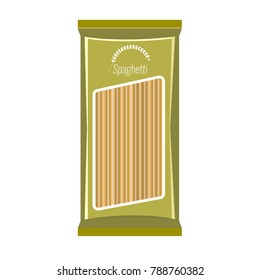 Spaghetti or pasta package mockup, isolated on white background. Flat and solid color style Illustrated Vector.